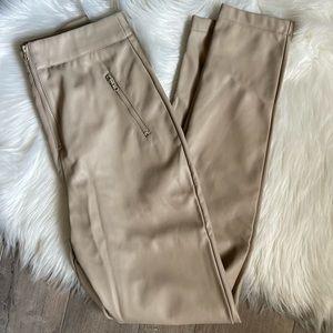 Cream faux leather zip leggings size US 4/UK 8